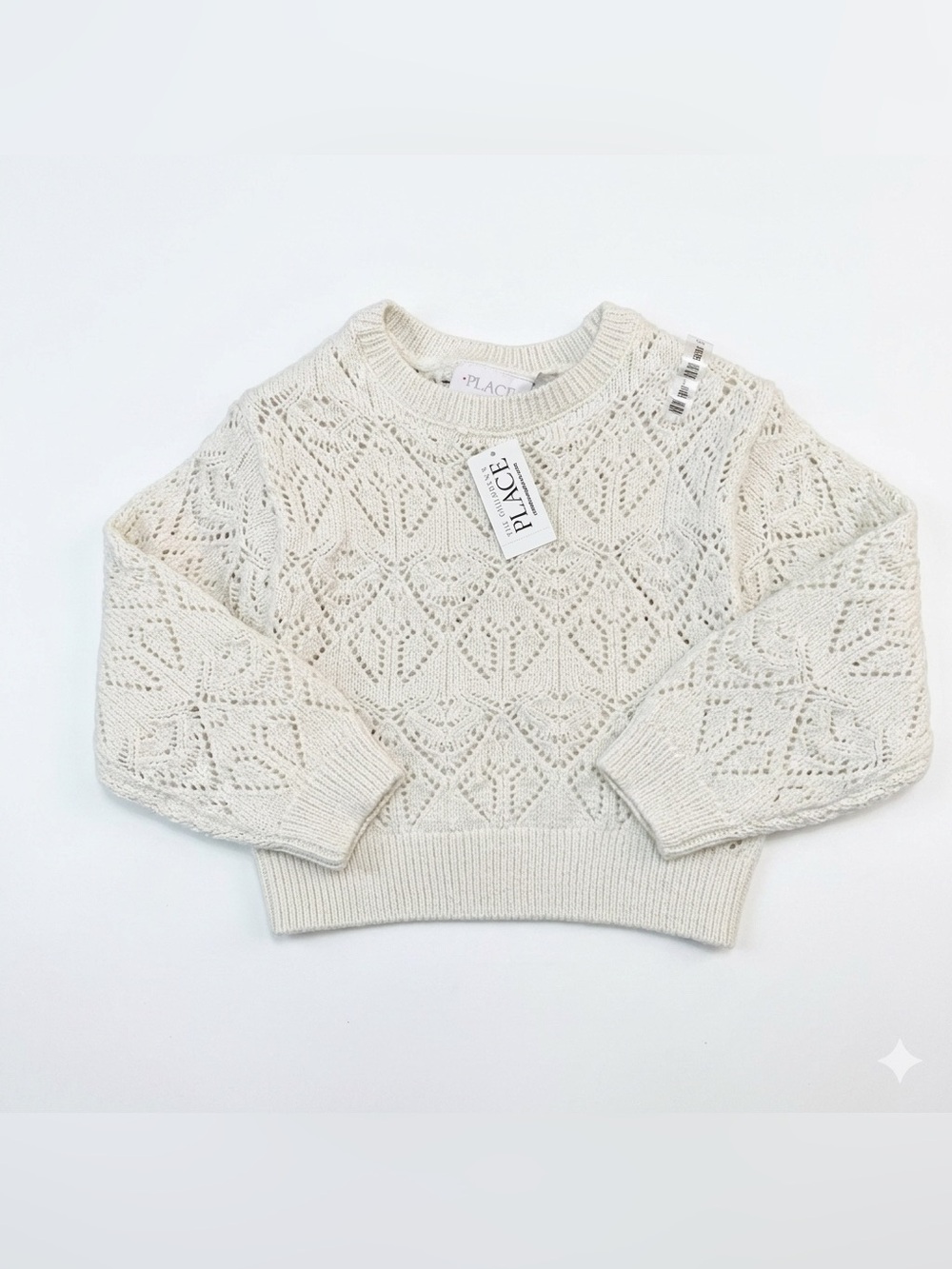 The Children's Place Girls 4 Cream Openwork Glimmer Crewneck Sweater
